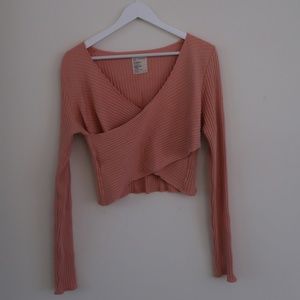 For Days Dusty Pink Long-Sleeve Ribbed Crop Top with Criss-Cross Detail XL